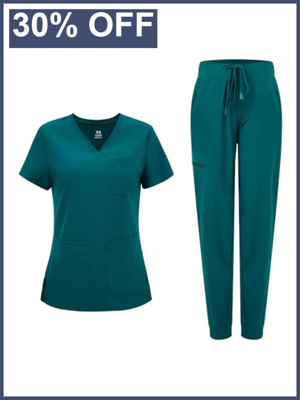 Women's Scrub Set Curved V-Neck Top & Jogger Pants 8 Pockets Medical Uniform